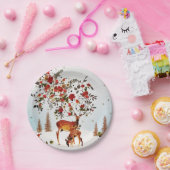 冬の愛バードクリスマスツリーの水色 ペーパープレート (パーティー)