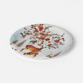 冬の愛バードクリスマスツリーの水色 ペーパープレート (アングル)