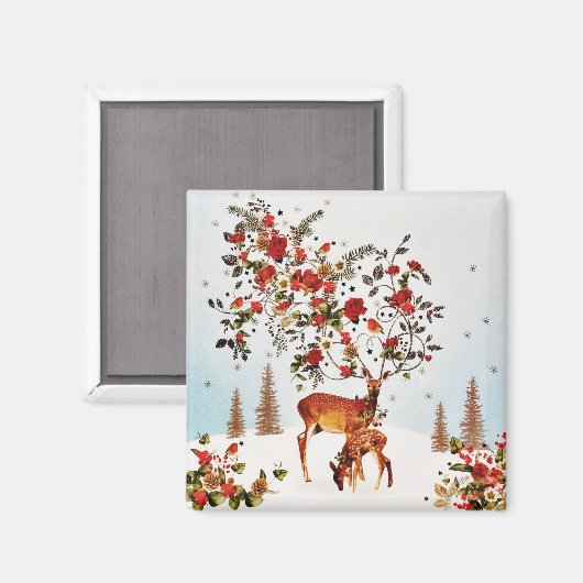 冬の愛バードクリスマスツリーの水色 マグネット (正面/裏面)