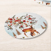 冬の愛バードクリスマスツリーの水色 ラウンドペーパーコースター (アングル)