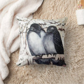 冬の愛鳥の雪の黒と白のスケッチ クッション (ブランケット)