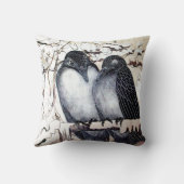 冬の愛鳥の雪の黒と白のスケッチ クッション (裏面)