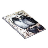 冬の愛鳥の雪の黒と白のスケッチ ノートブック (右側)