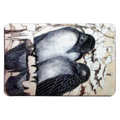 冬の愛鳥の雪の黒と白のスケッチ マグネット (横)