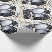 冬の愛鳥の雪の黒と白のスケッチ ラッピングペーパー (角)