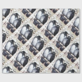 冬の愛鳥の雪の黒と白のスケッチ ラッピングペーパー (フラット)