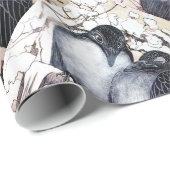 冬の愛鳥の雪の黒と白のスケッチ ラッピングペーパー (ロールコーナー)