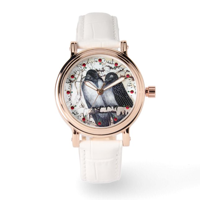 冬の愛鳥の雪の黒と白のスケッチ 腕時計 (正面)