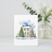 冬の我が家の風景 A - 水彩画 シーズンカード (スタンド正面)