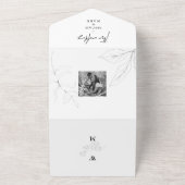 冬の手描きの葉の2枚の写真のウェディングオールインワン オールインワン招待状 (外側)