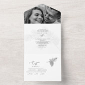 冬の手描きの葉の2枚の写真のウェディングオールインワン オールインワン招待状 (内側)