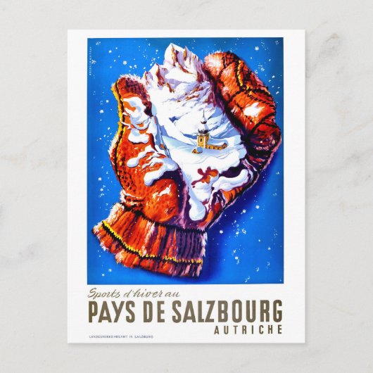 冬の手袋の中の村、オーストリアのザルツブルグ ポストカード (正面)