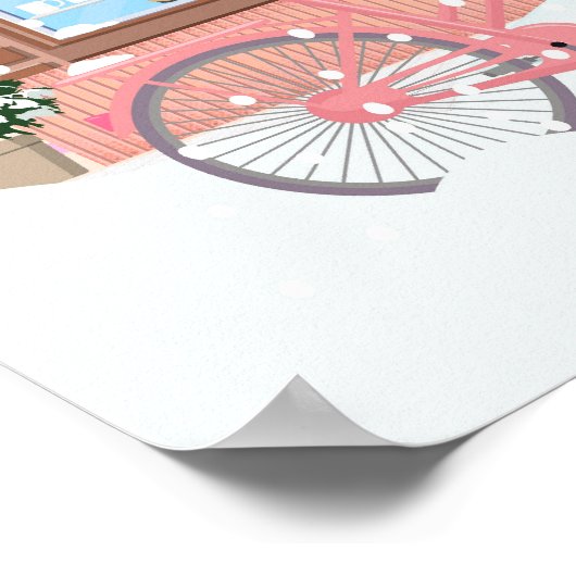 冬の抱擁、雪の中で居心地の良いコーヒーショップ ポスター (角)