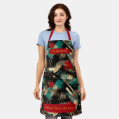 冬の抽象芸術ブラシストロークエプロン名前をカスタムする エプロン (着用した状態)