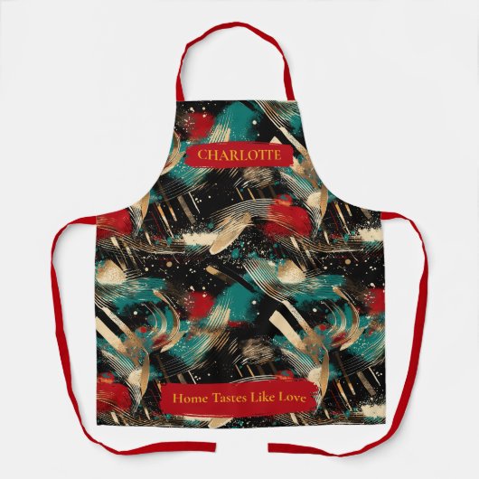 冬の抽象芸術ブラシストロークエプロン名前をカスタムする エプロン (正面)