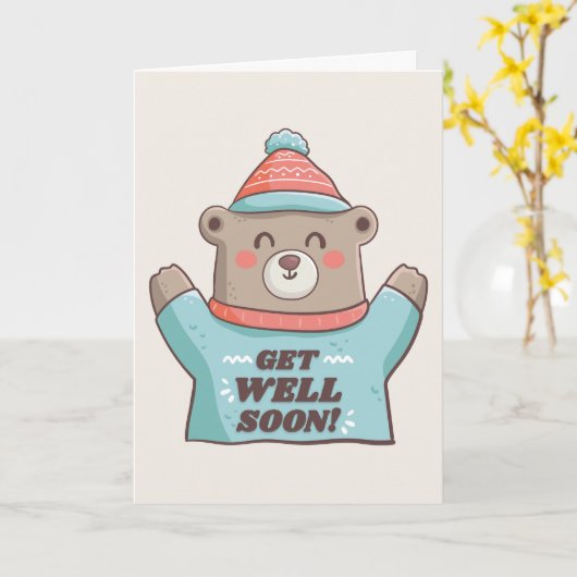 冬の挨拶にクマのかわいい時期が近づく カード (黄色い花)