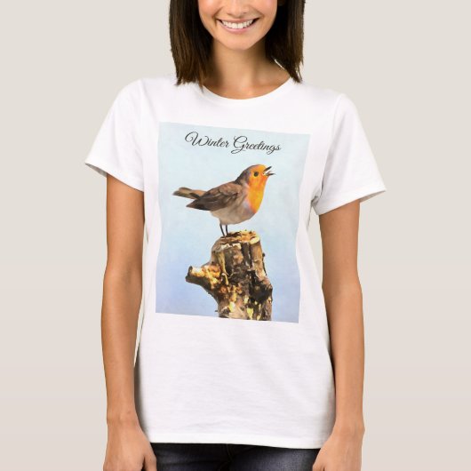 冬の挨拶。歌うロビン Tシャツ (正面)