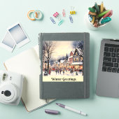 冬の挨拶、雪の街並み、 シール (iPadカバー)