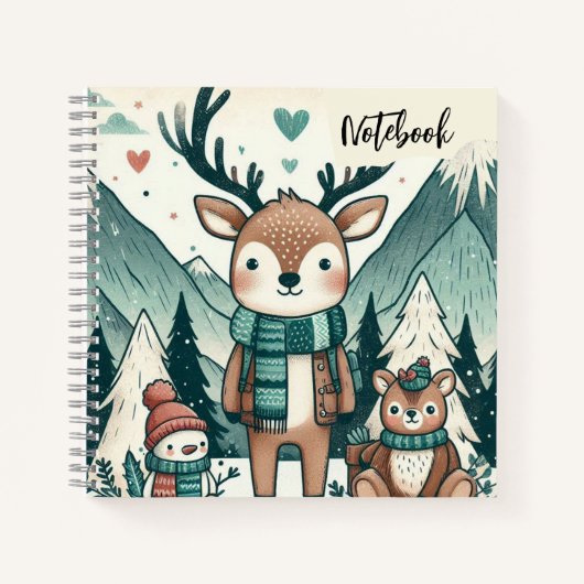 冬の放浪者 - 雪の中のあたたかな鹿の家族 ノートブック (正面)