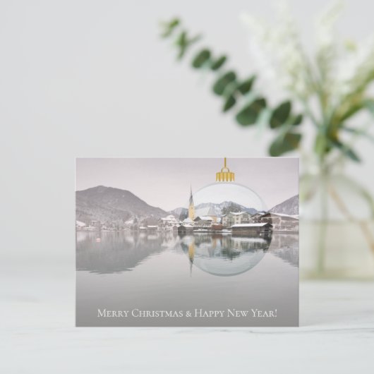 冬の教会とXマスのボールとクリスマスカード シーズンポストカード (スタンド正面)