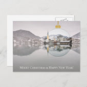 冬の教会とXマスのボールとクリスマスカード シーズンポストカード (正面/裏面)