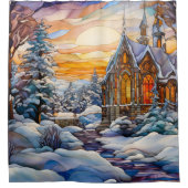 冬の教会のシャワーカーテン シャワーカーテン (正面)