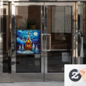 冬の教会の窓にしがみつく ウィンドウサイン (オフィスドア)