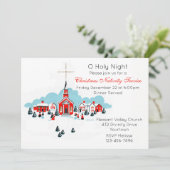 冬の教会の風景が広がるクリスマスサービス 招待状 (スタンド正面)