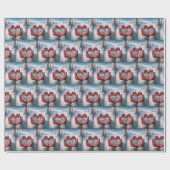 冬の文字がプリントされた赤い防寒手袋 ラッピングペーパー (フラット)