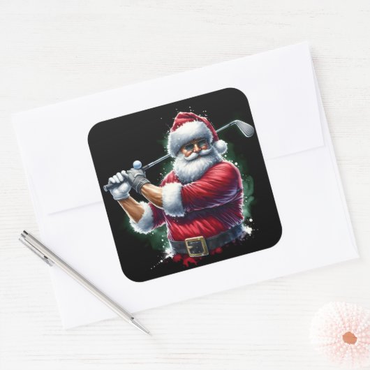 冬の日にサンタ・ゴルフを スクエアシール (封筒)