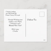 冬の日にフロントポーチでカウボーイブーツ シーズンポストカード (裏面)