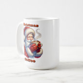 冬の日に温かい飲み物を楽しむサンタクロース コーヒーマグカップ (正面左)
