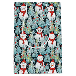 冬の日のクリスマスに暖かく居心地の良い雪だるま ミディアムペーパーバッグ