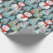 冬の日のクリスマスに暖かく居心地の良い雪だるま ラッピングペーパー (角)