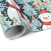 冬の日のクリスマスに暖かく居心地の良い雪だるま ラッピングペーパー (ロールコーナー)