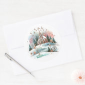 冬の日のクリスマスに水彩教会 ラウンドシール (封筒)