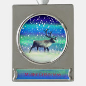冬の日のトナカイ シルバープレートバナーオーナメント (正面)