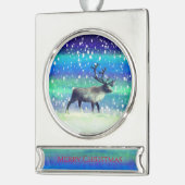 冬の日のトナカイ シルバープレートバナーオーナメント (左)