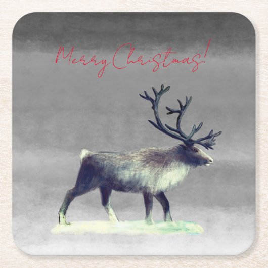 冬の日のトナカイ スクエアペーパーコースター (正面)