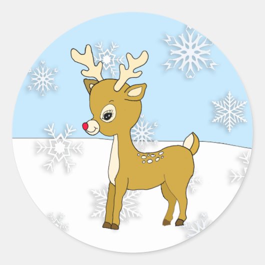 冬の日のトナカイ ラウンドシール (正面)