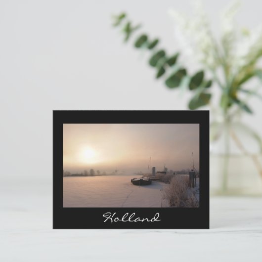 冬の日の出のオランダ黒いはがき ポストカード (スタンド正面)