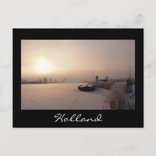冬の日の出のオランダ黒いはがき ポストカード (正面)