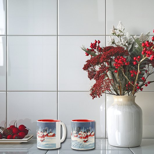 冬の日の馬と馬並み、カントリークリスマス ツートーンマグカップ