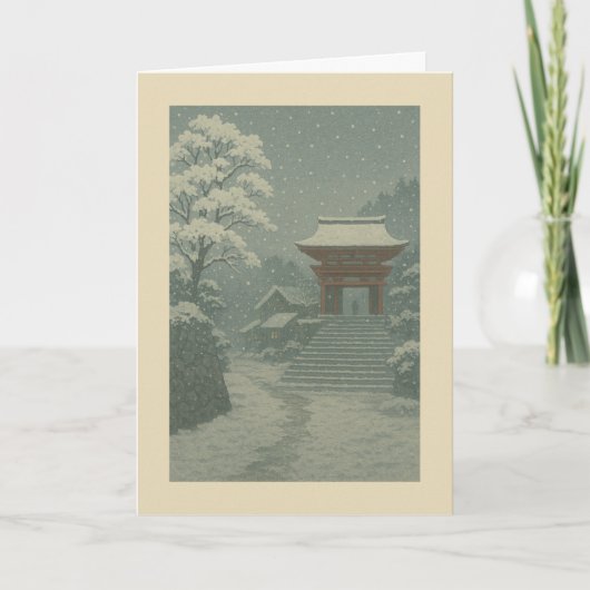 冬の日本の寺院 - クリスマスカード (正面)