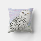 冬の日没のスノーフクロウ色鉛筆 クッション (裏面)