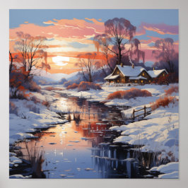 冬の日没の屋外風景画のポスター ポスター