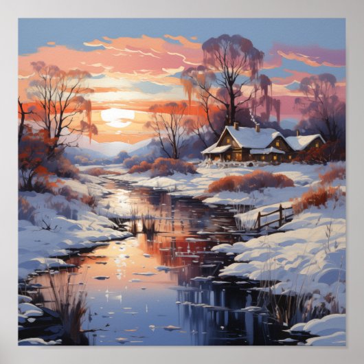 冬の日没の屋外風景画のポスター ポスター (正面)