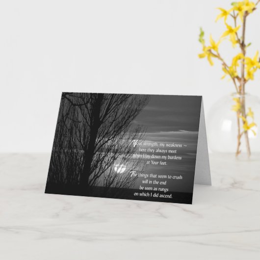 冬の日没の木と引用文 カード (黄色い花)