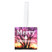 冬の日没の木メリークリスマス キューブオーナメント