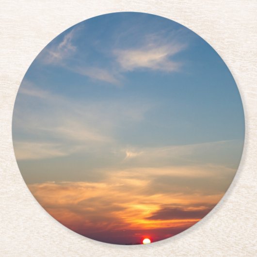 冬の日没の空 ラウンドペーパーコースター (正面)